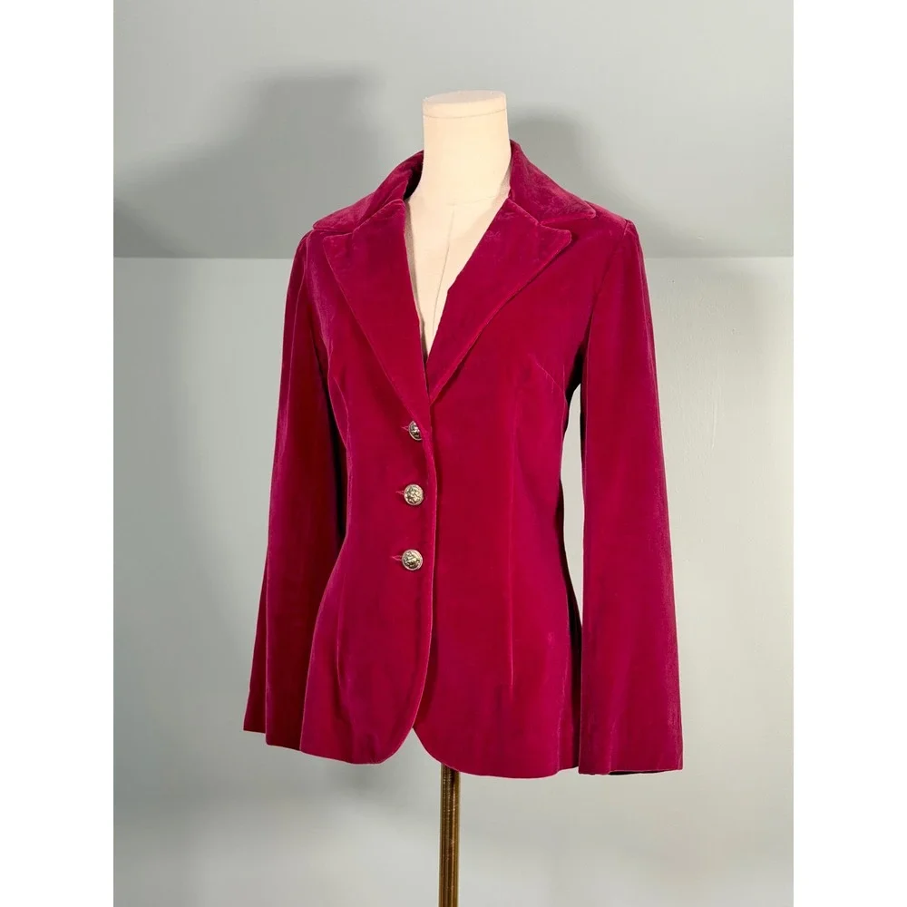 Vintage 1970s Vintage Velvet Blazer Raspberry Red 70s Fall Jacket Size Medium